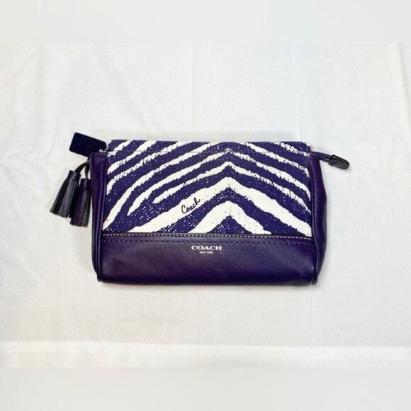 Coach Purple Zebra Print Legacy Tassel Card Holder Wallet Wristlet - Picture 1 of 5